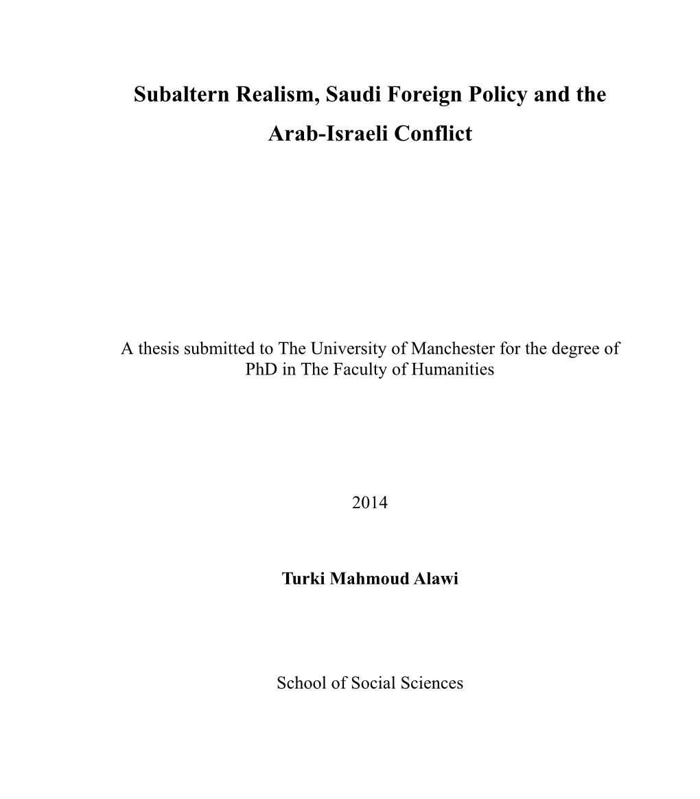 Subaltern Realism, Saudi Foreign Policy and the Arab-Israeli Conflict