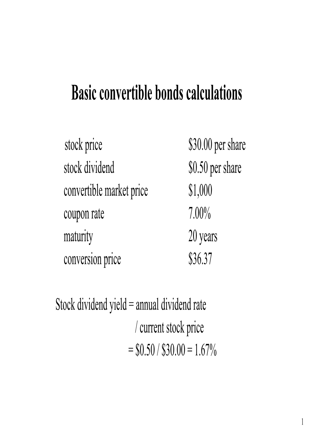 Basic Convertible Bonds Calculations