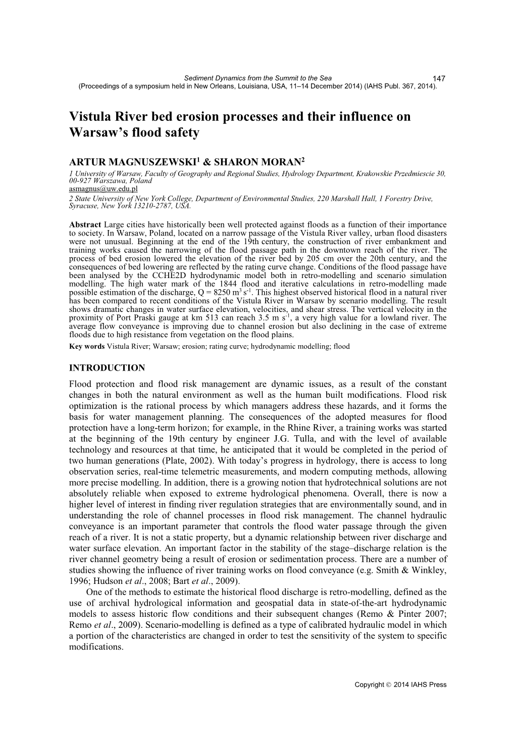 Vistula River Bed Erosion Processes and Their Influence on Warsaw's