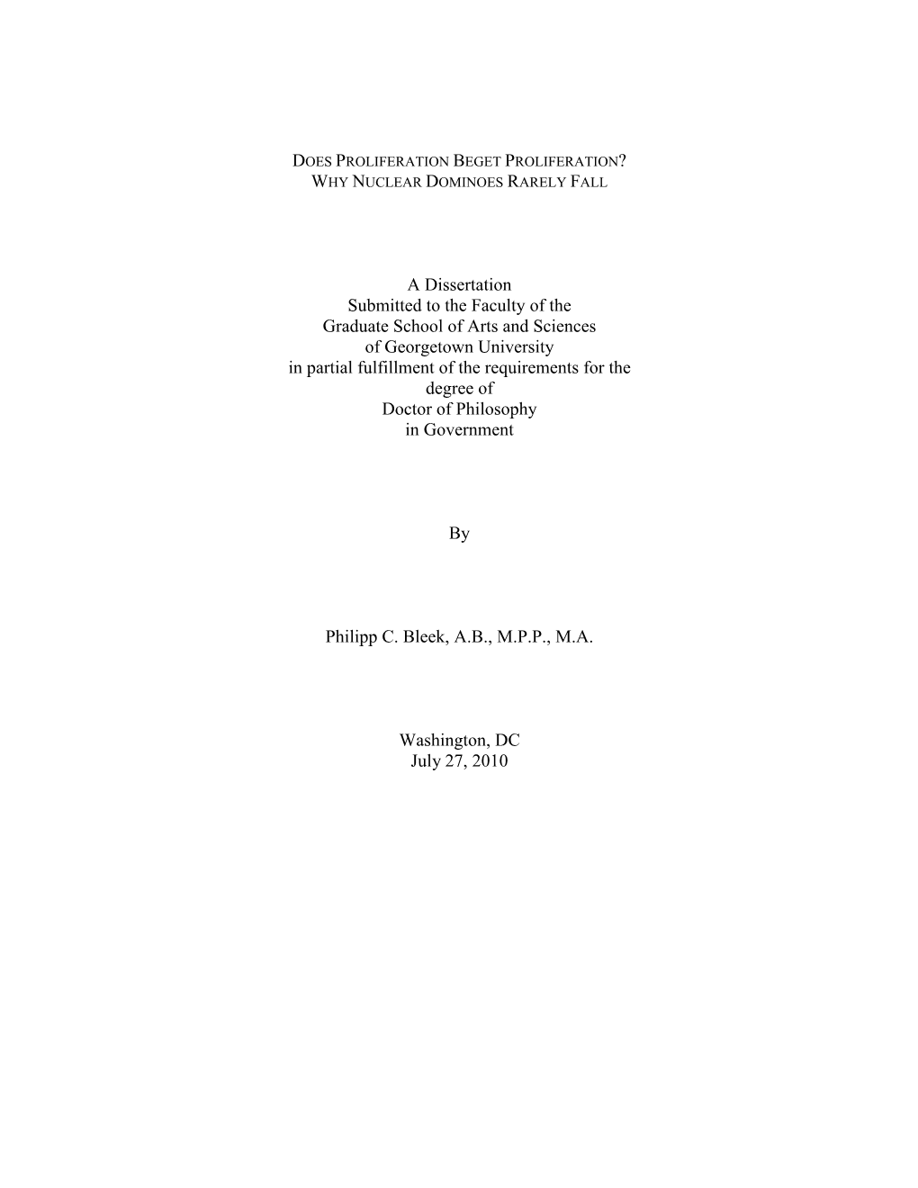 A Dissertation Submitted to the Faculty of the Graduate School of Arts And