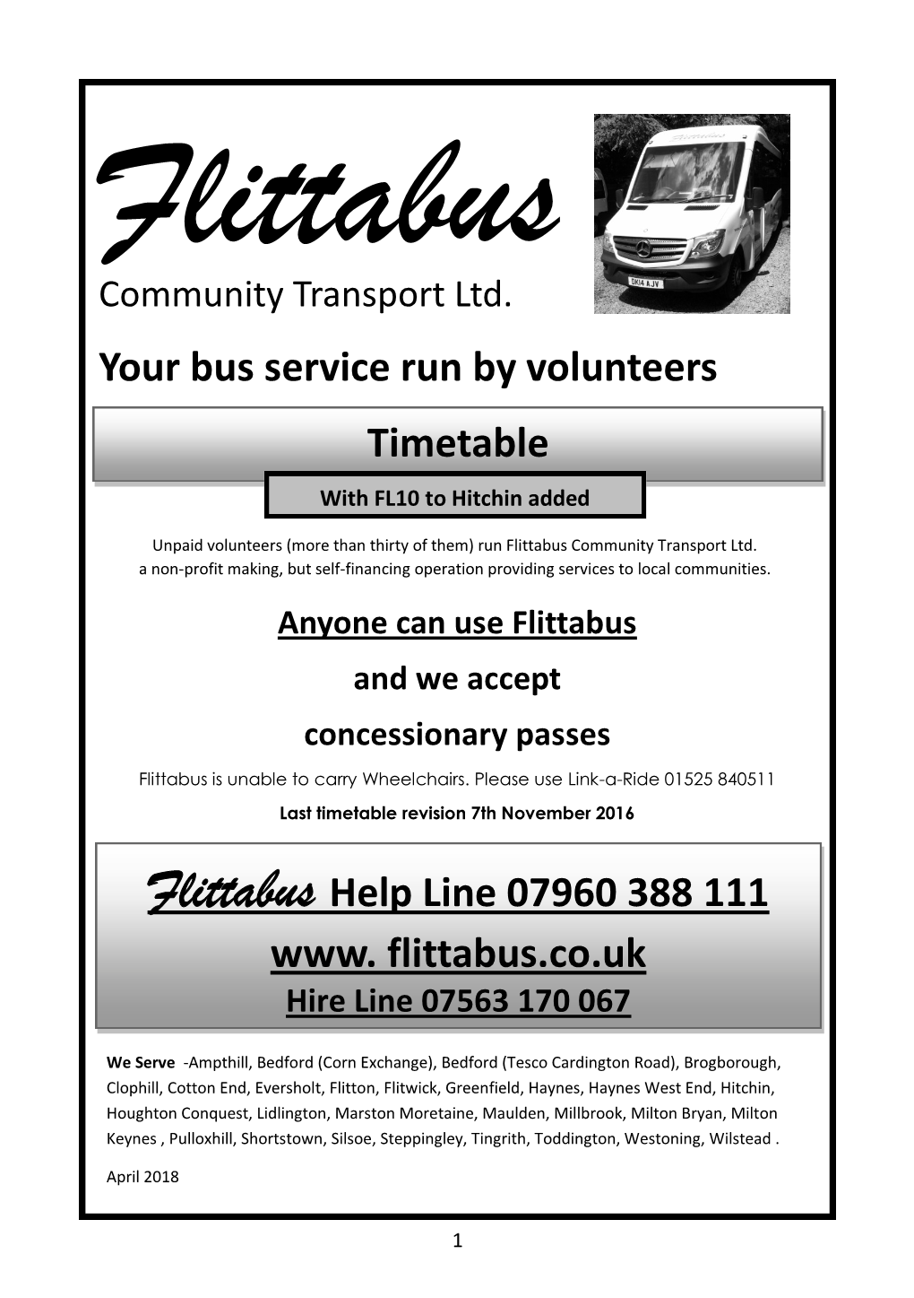 Timetable Your Bus Service Run by Volunteers Flittabus Help Line