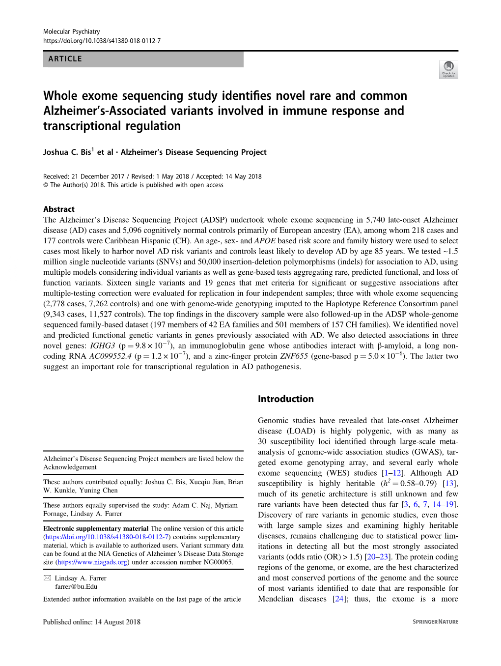 Whole Exome Sequencing Study Identifies Novel Rare and Common