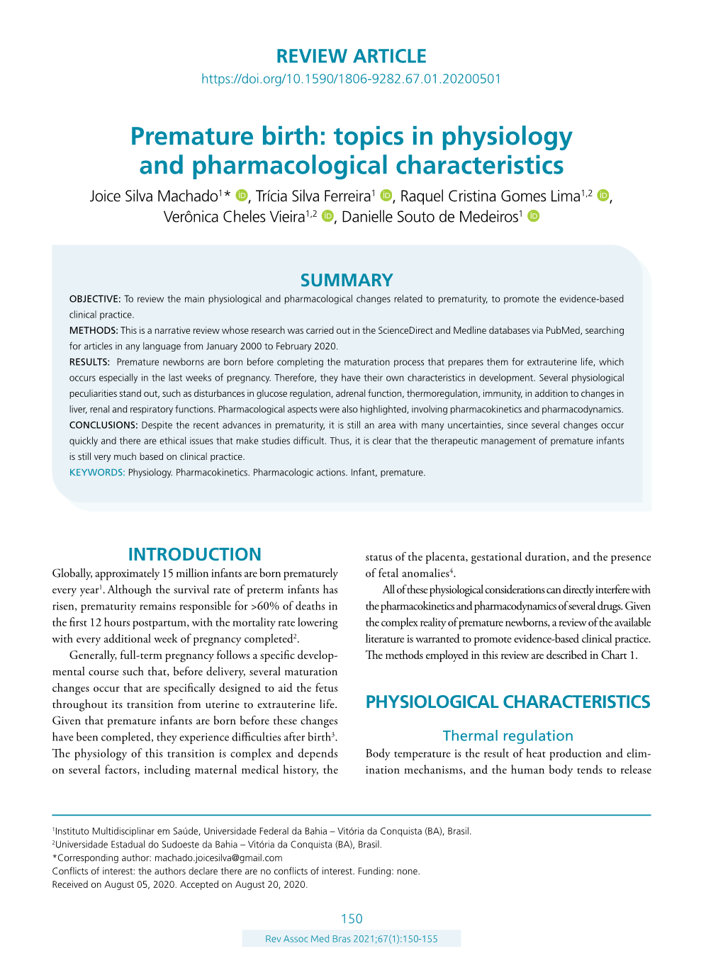 Premature Birth: Topics in Physiology and Pharmacological Characteristics