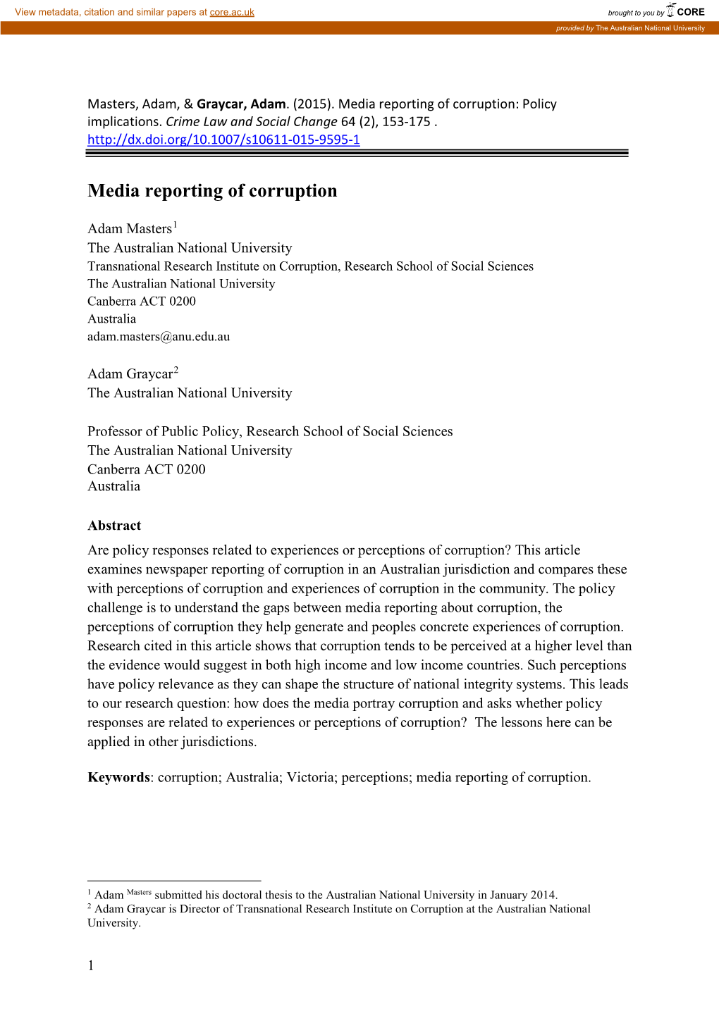 Media Reporting of Corruption: Policy Implications