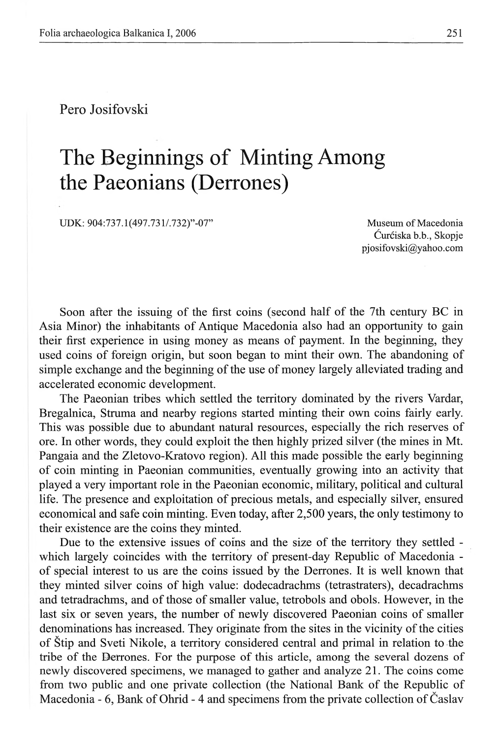 The Beginnings of Minting Among the Paeonians (Demmes)