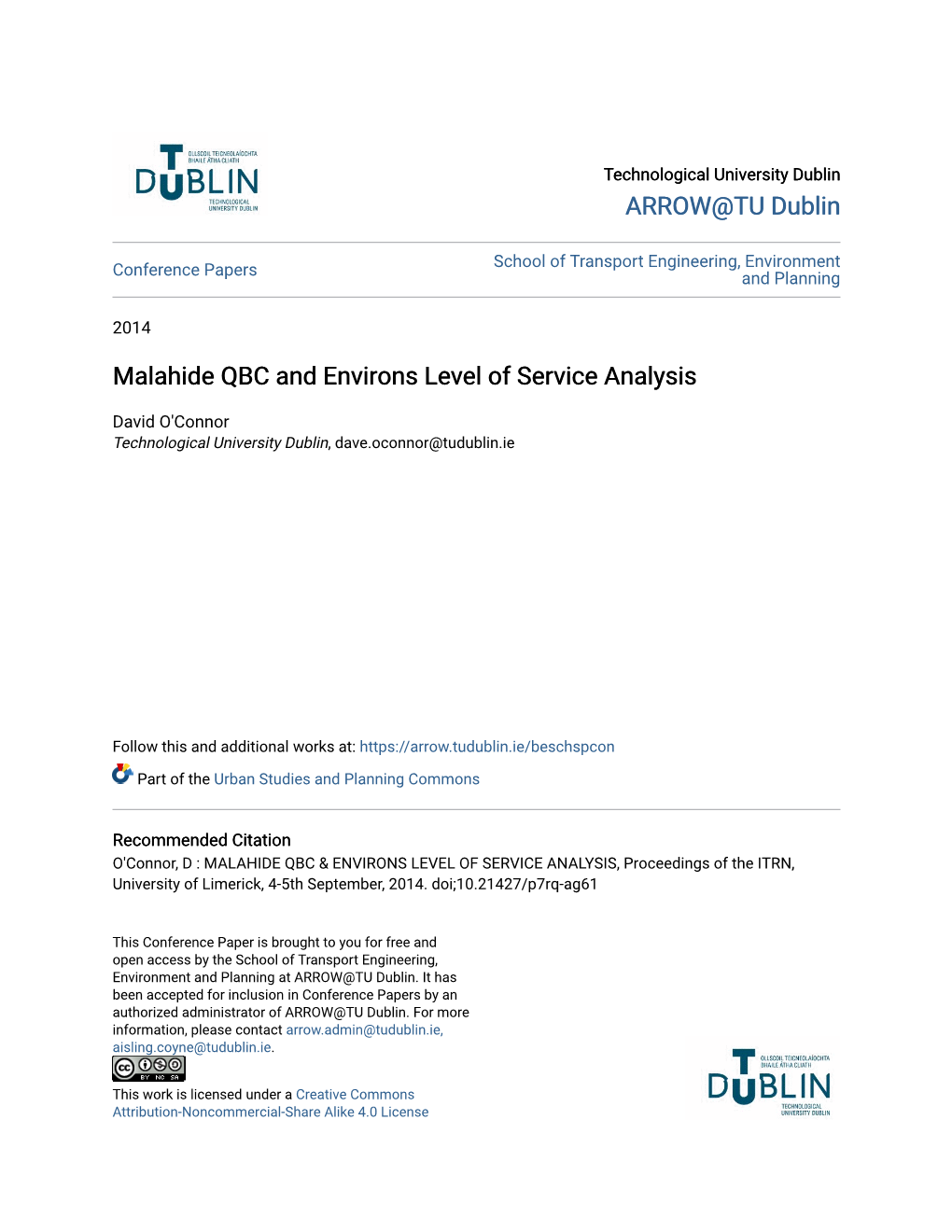 Malahide QBC and Environs Level of Service Analysis