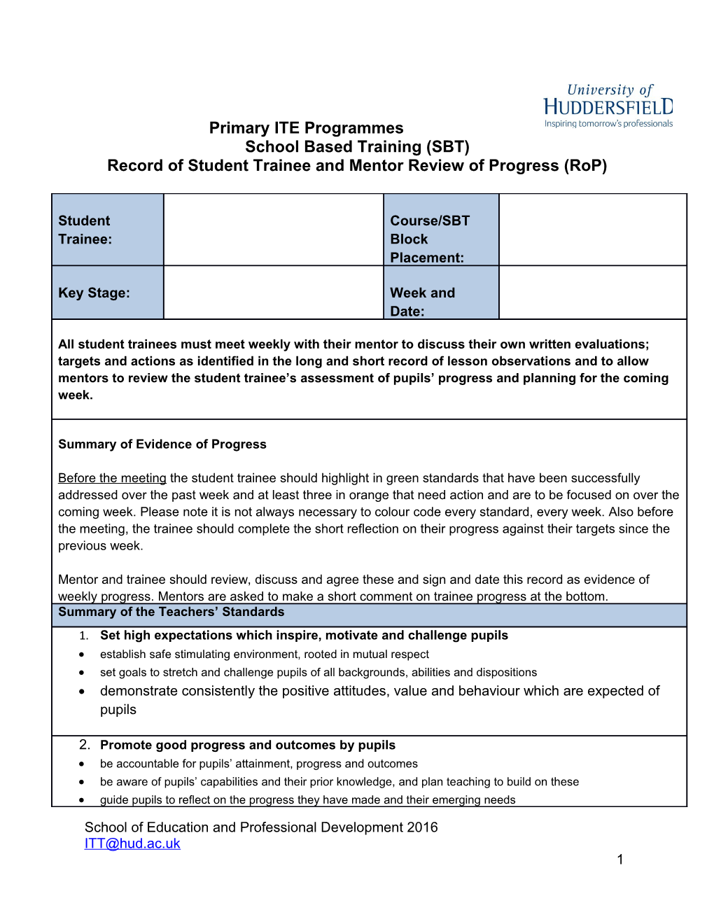 School Based Training (SBT)