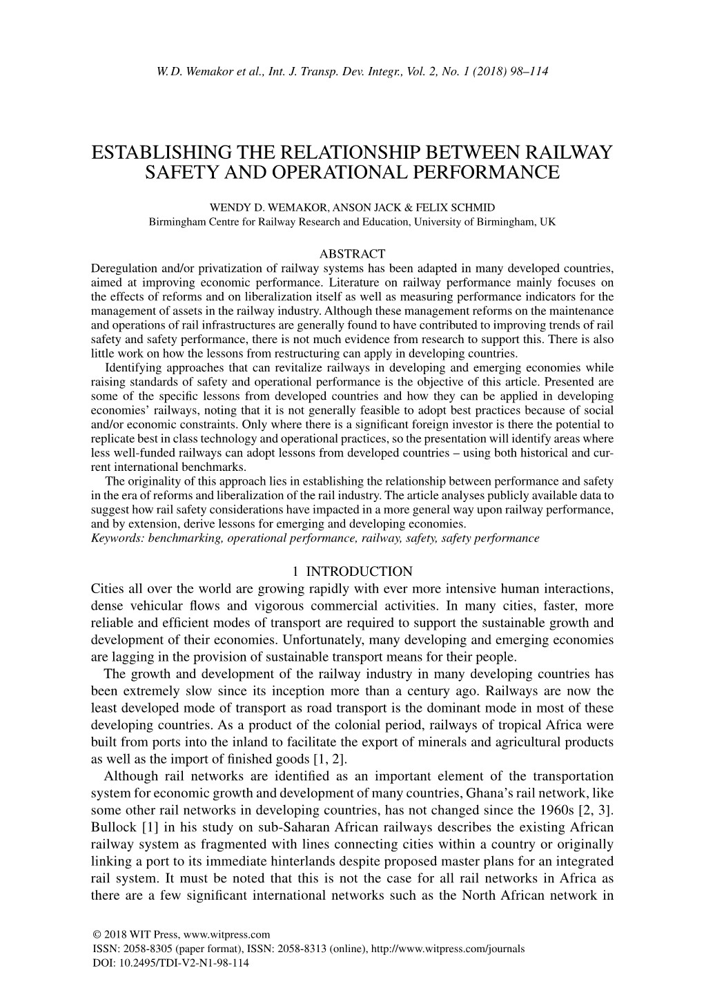 Establishing the Relationship Between Railway Safety and Operational Performance