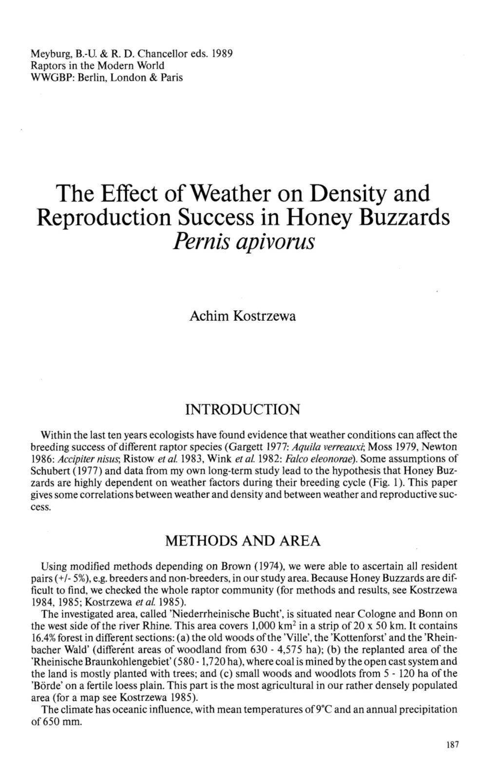 The Effect of Weather on Density and Reproduction Success in Honey Buzzards Pernis Apivorus