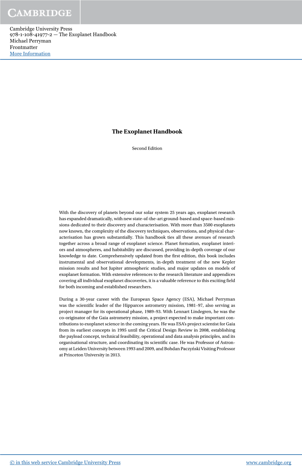 The Exoplanet Handbook Michael Perryman Frontmatter More Information