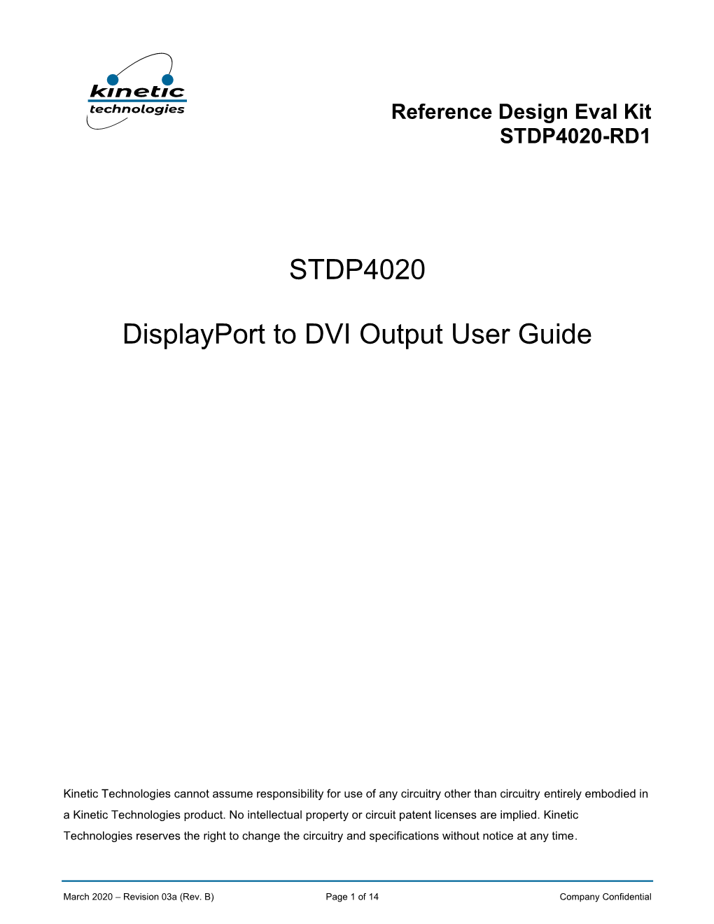 STDP4020 Displayport to DVI Output User Guide