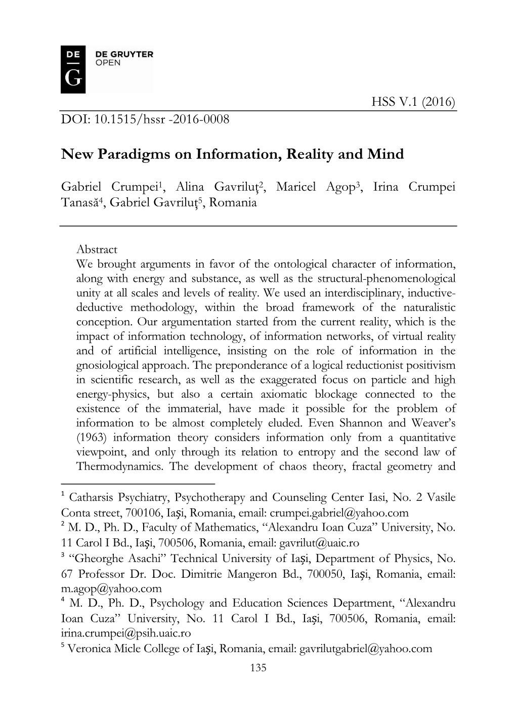 New Paradigms on Information, Reality and Mind