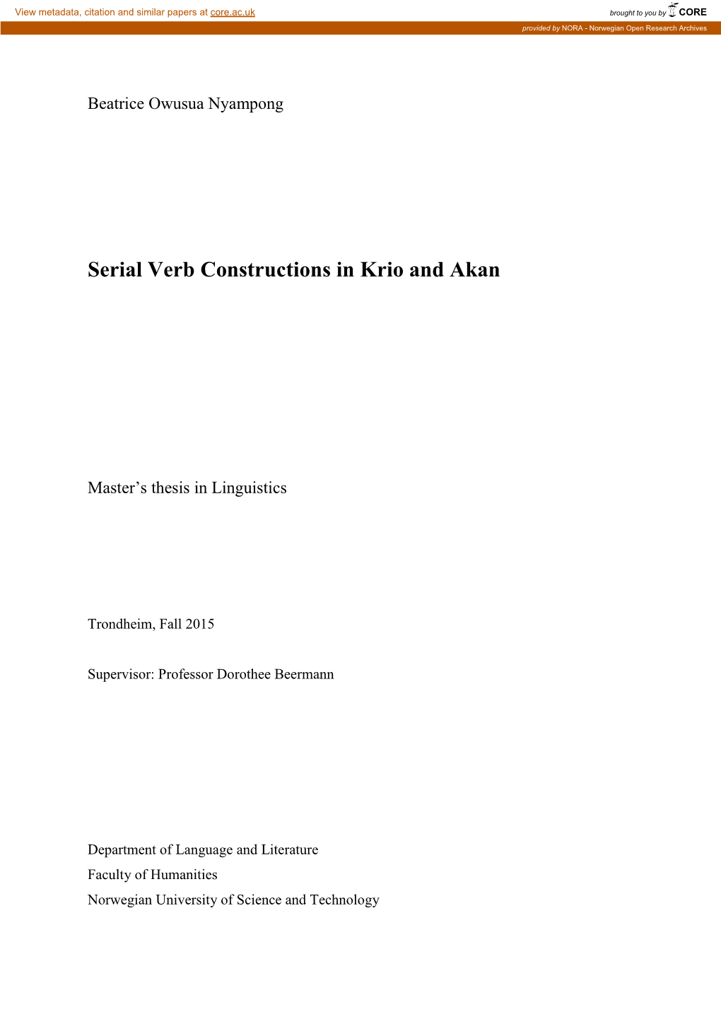 Serial Verb Constructions in Krio and Akan