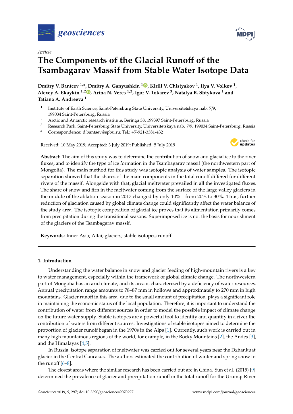 The Components of the Glacial Runoff of the Tsambagarav Massif from Stable Water Isotope Data