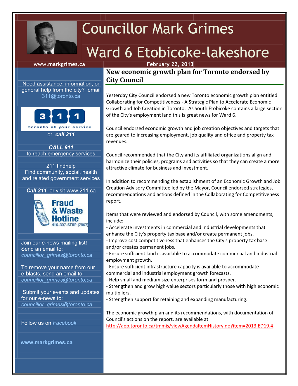 Councillor Mark Grimes Ward 6 Etobicoke-Lakeshore