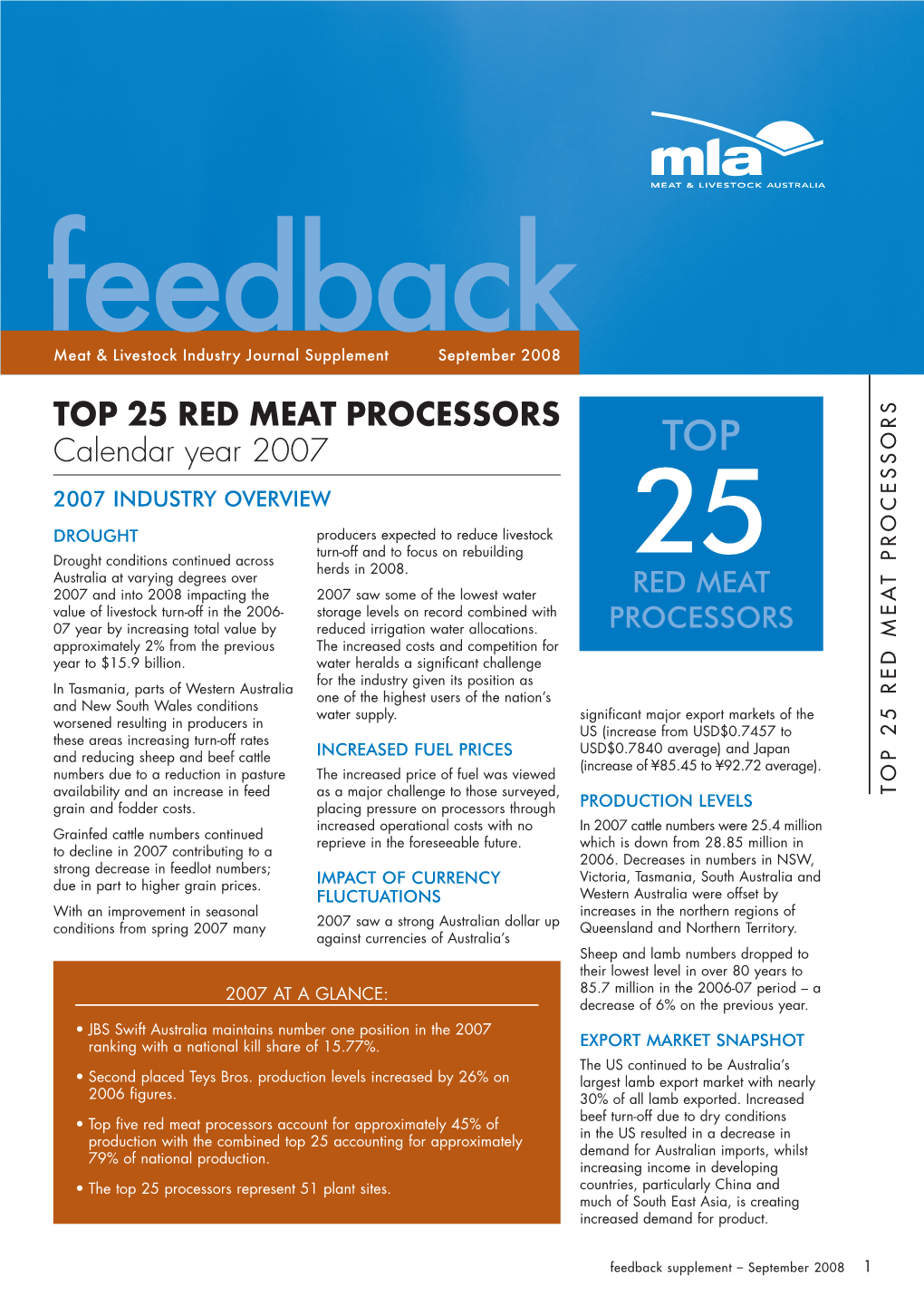 TOP 25 RED MEAT PROCESSORS Calendar Year 2007 TOP 2007 Industry Overview