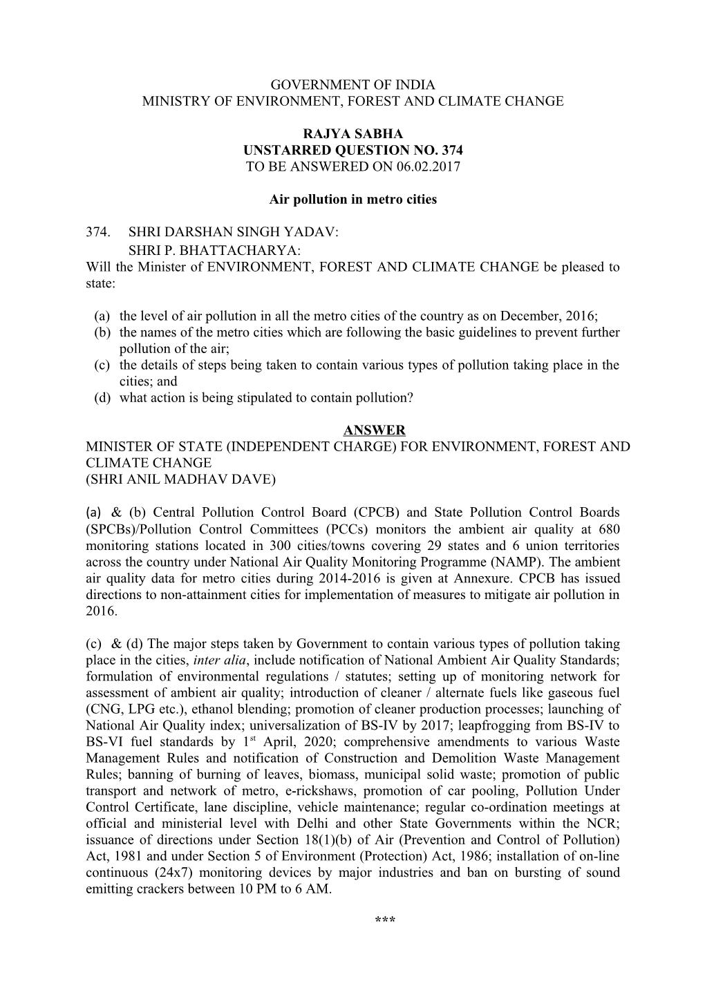 Ministry of Environment, Forest and Climate Change