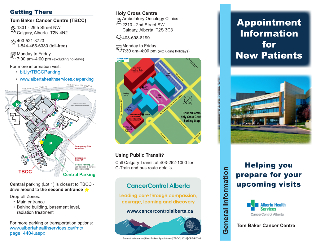 Appointment Information for New Patients at the Tom Baker Cancer Centre