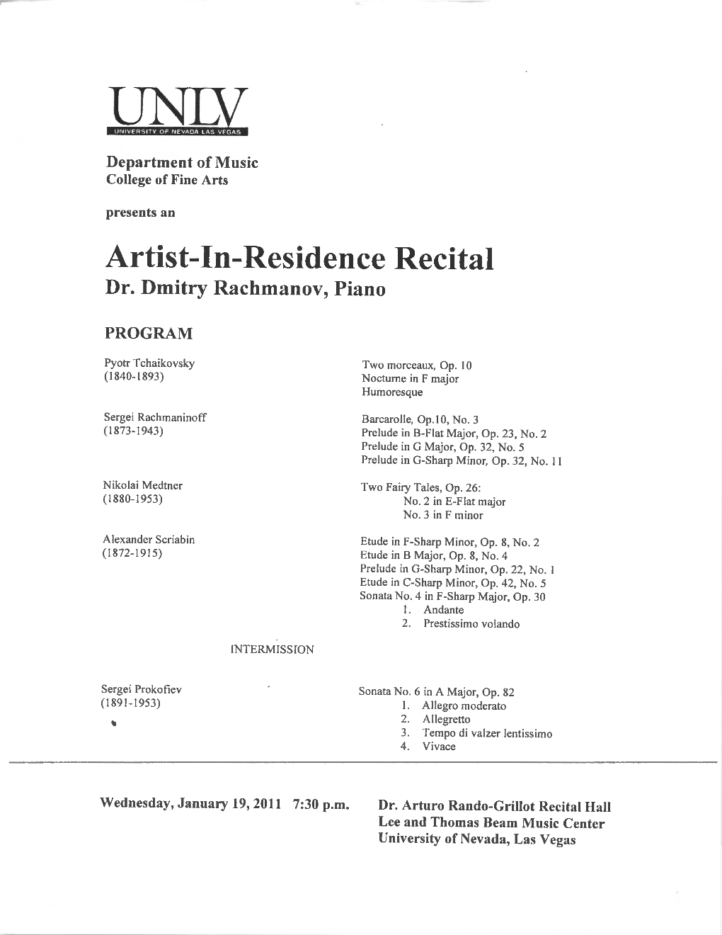 Artist-In-Residence Recital Dr. Dmitry Rachmanov, Piano