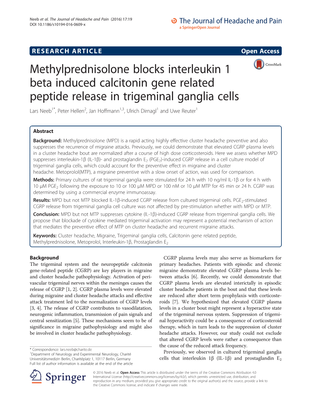 Methylprednisolone Blocks Interleukin 1 Beta Induced Calcitonin Gene