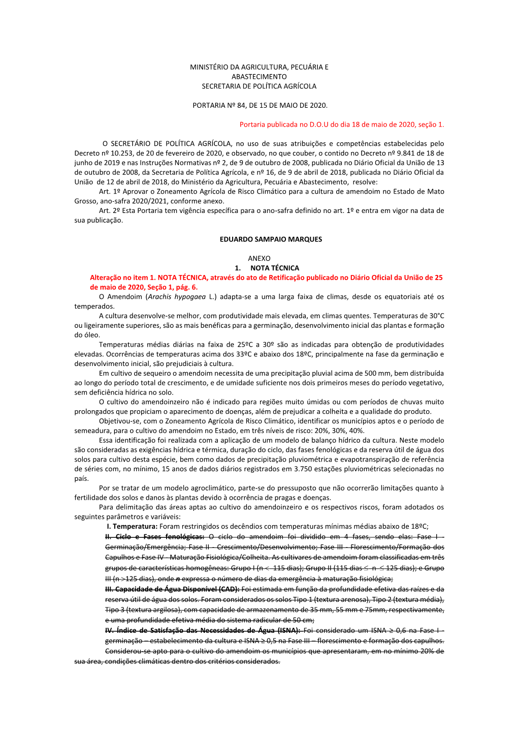 Ministério Da Agricultura, Pecuária E Abastecimento Secretaria De Política Agrícola