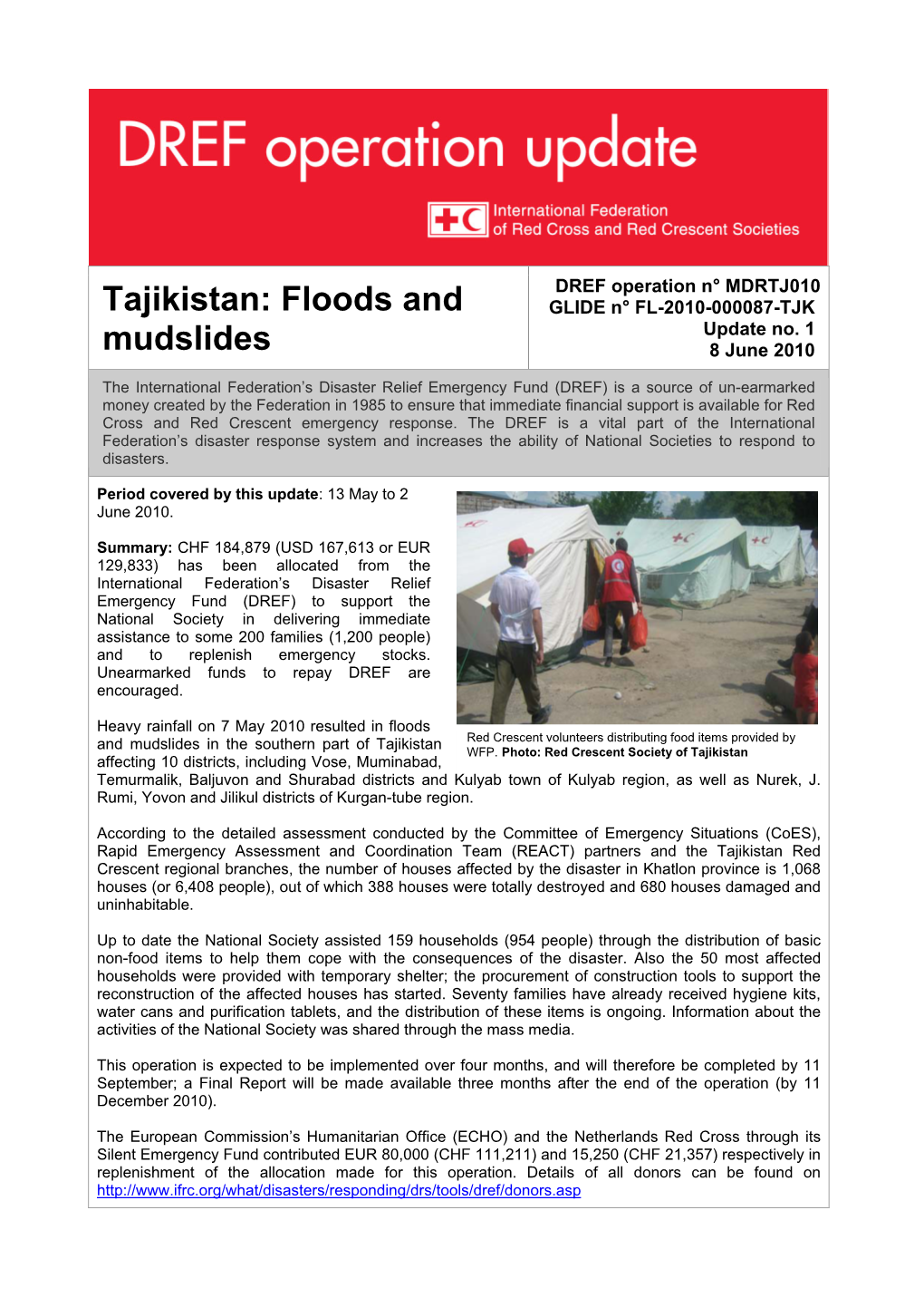 Floods and Mudslides in the Southern Part of Tajikistan Red Crescent Volunteers Distributing Food Items Provided by WFP