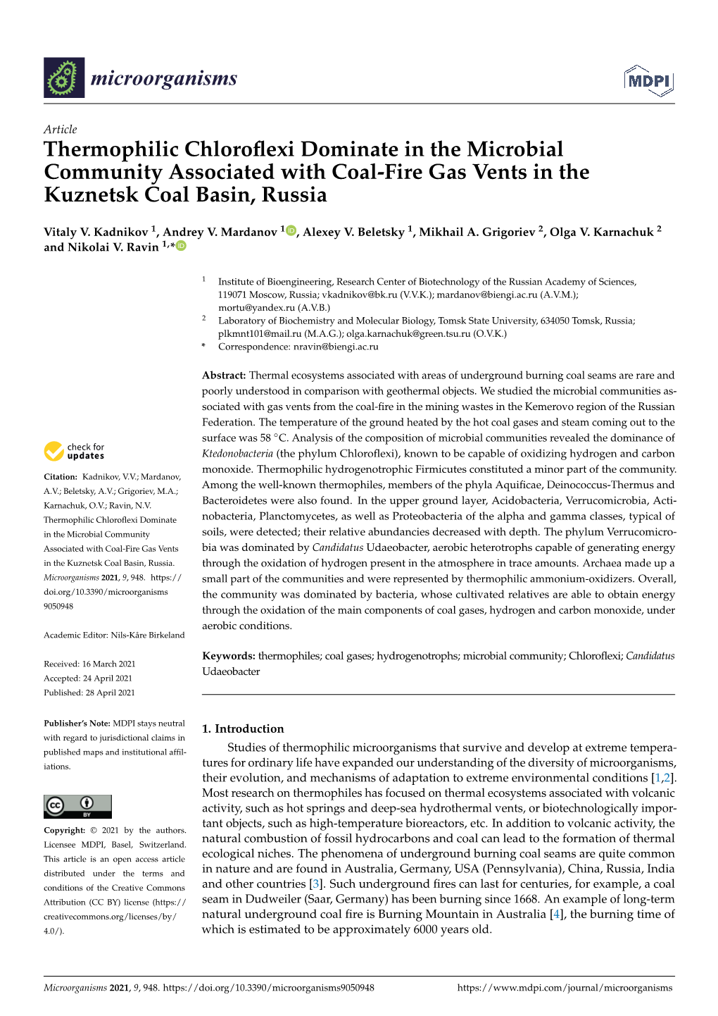 Thermophilic Chloroflexi Dominate in the Microbial Community