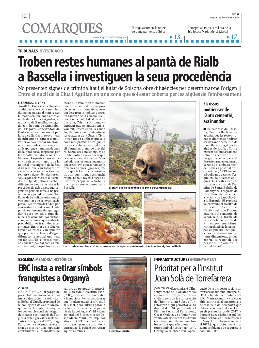 Troben Restes Humanes Al Pantà De Rialb a Bassella I Investiguen La