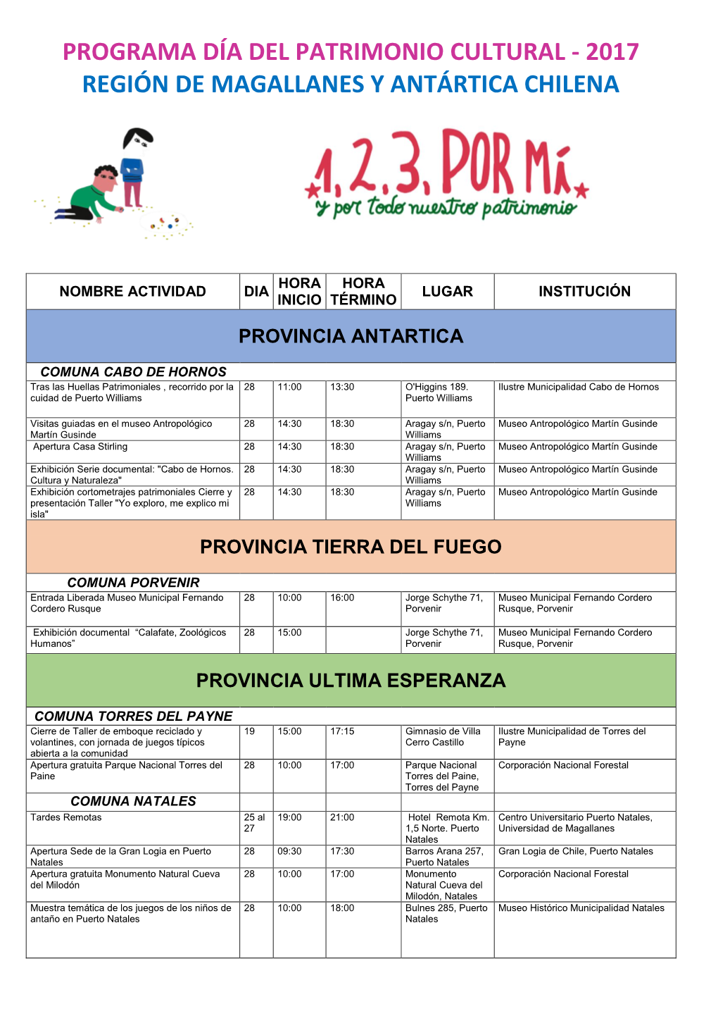 Programa Día Del Patrimonio Cultural - 2017 Región De Magallanes Y Antártica Chilena