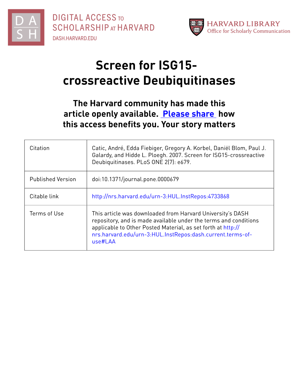 Screen for ISG15- Crossreactive Deubiquitinases