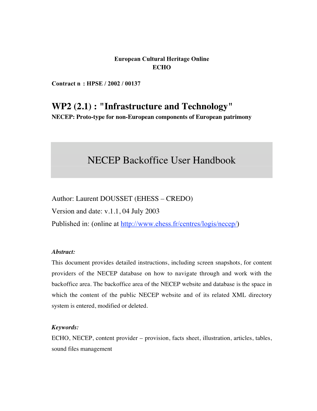 NECEP Backoffice User Handbook