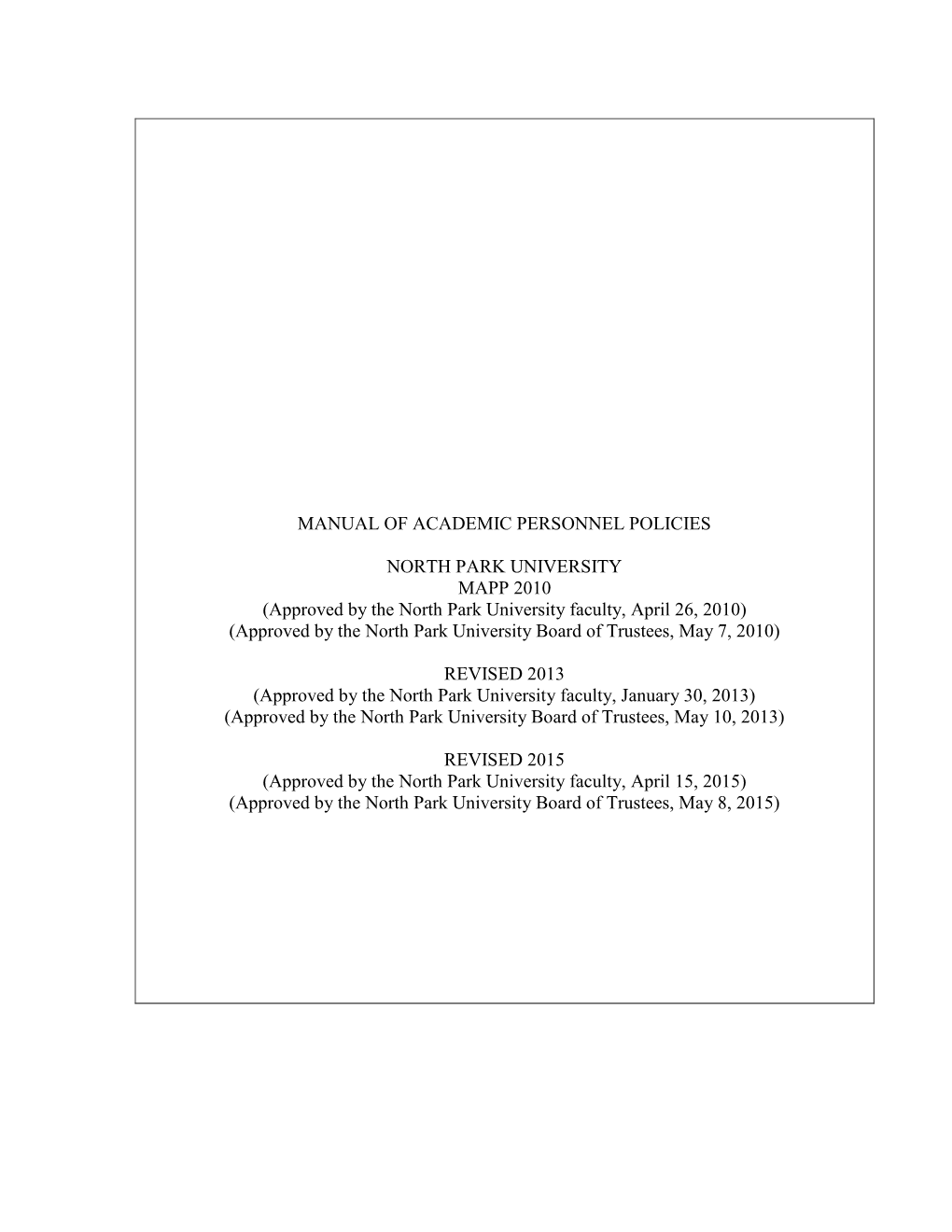 Manual of Academic Personnel Policies (Mapp)