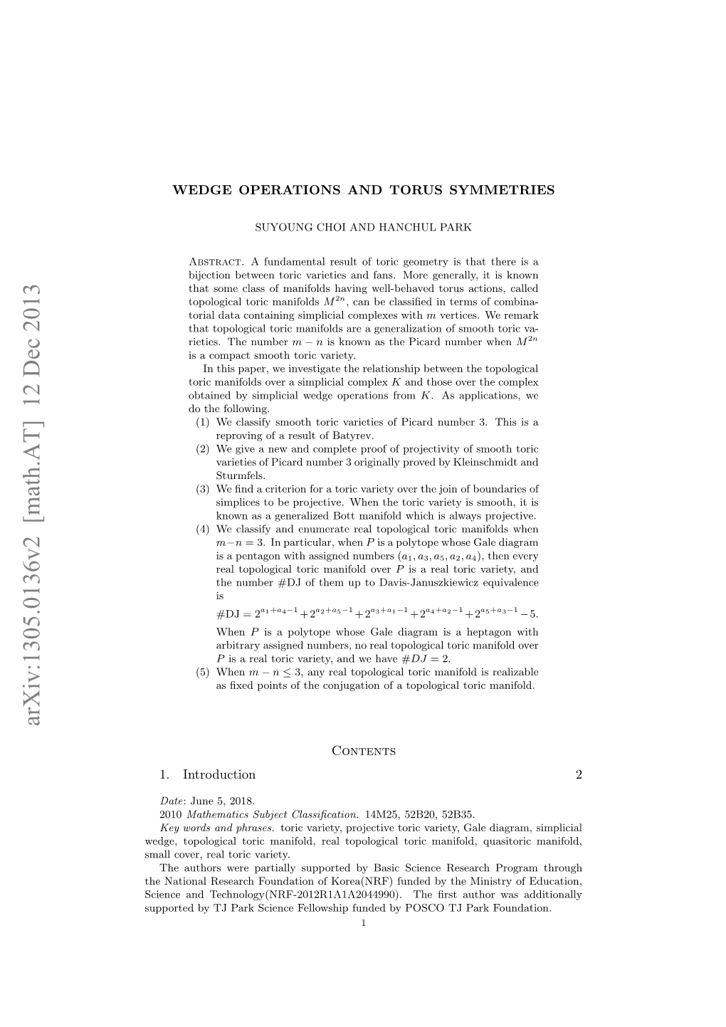 Wedge Operations and Torus Symmetries