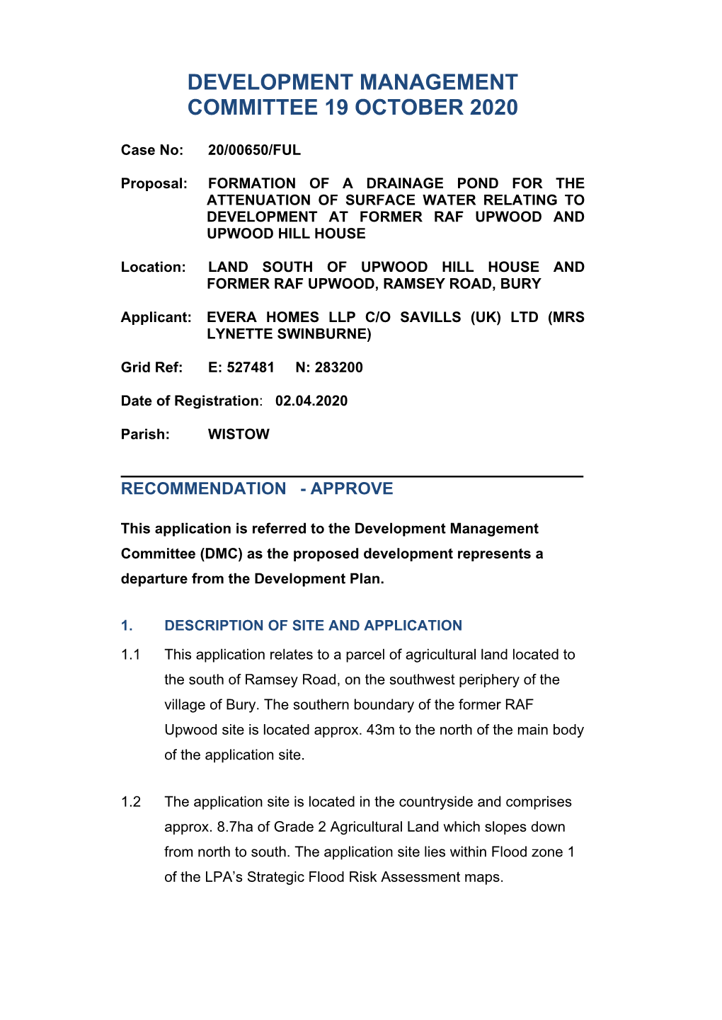 Development Management Committee 19 October 2020