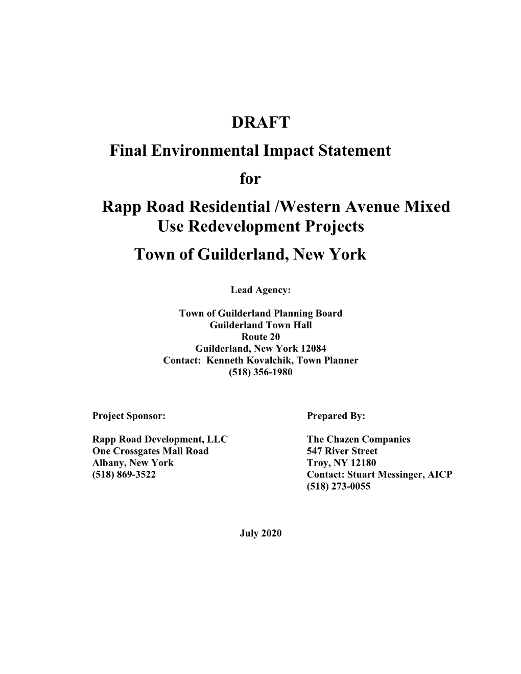 DRAFT Final Environmental Impact Statement for Rapp Road