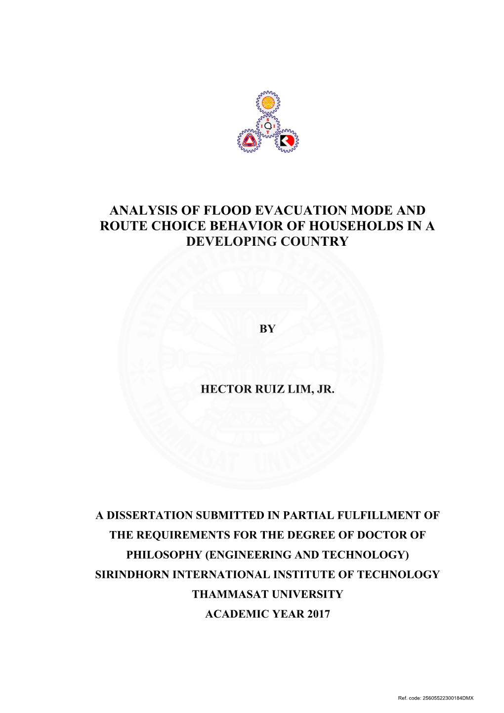 Analysis of Flood Evacuation Mode and Route Choice Behavior of Households in a Developing Country