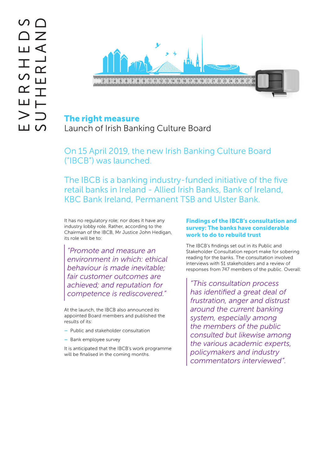 The Right Measure Launch of Irish Banking Culture Board on 15 April
