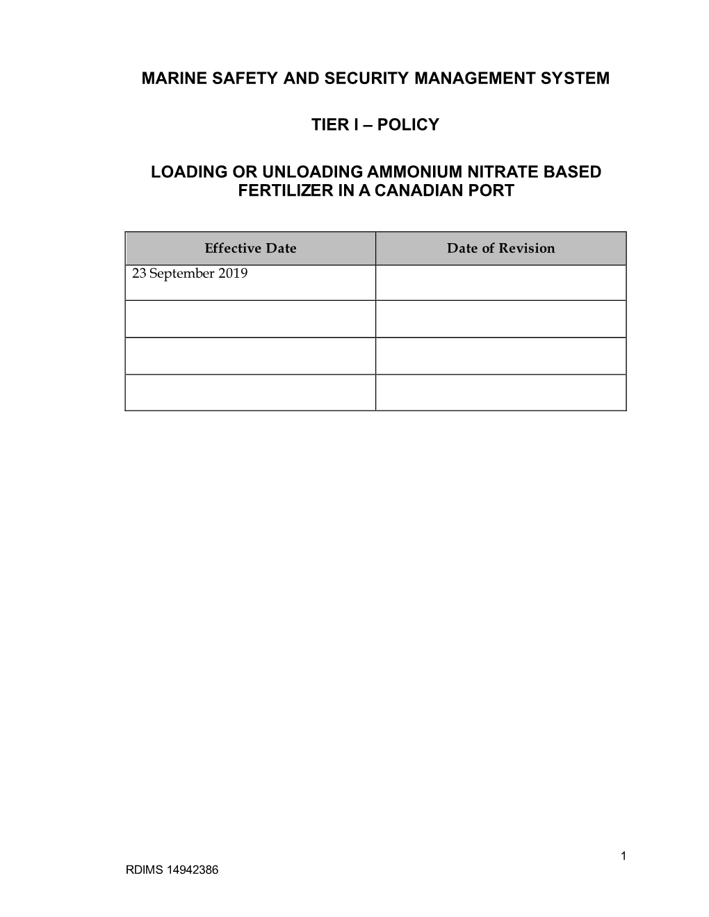 Loading Or Unloading Ammonium Nitrate Based Fertilizer in a Canadian Port