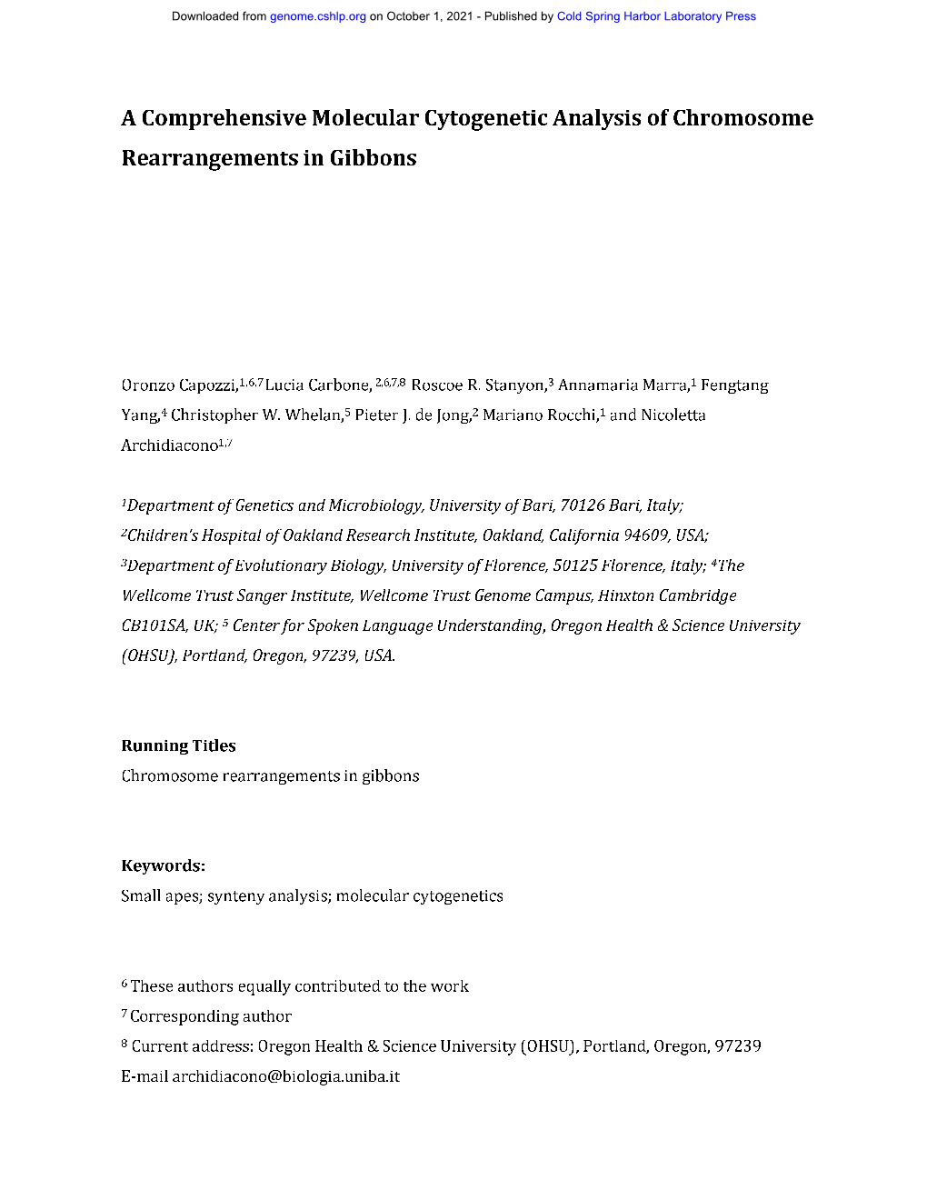 A Comprehensive Molecular Cytogenetic Analysis of Chromosome Rearrangements in Gibbons