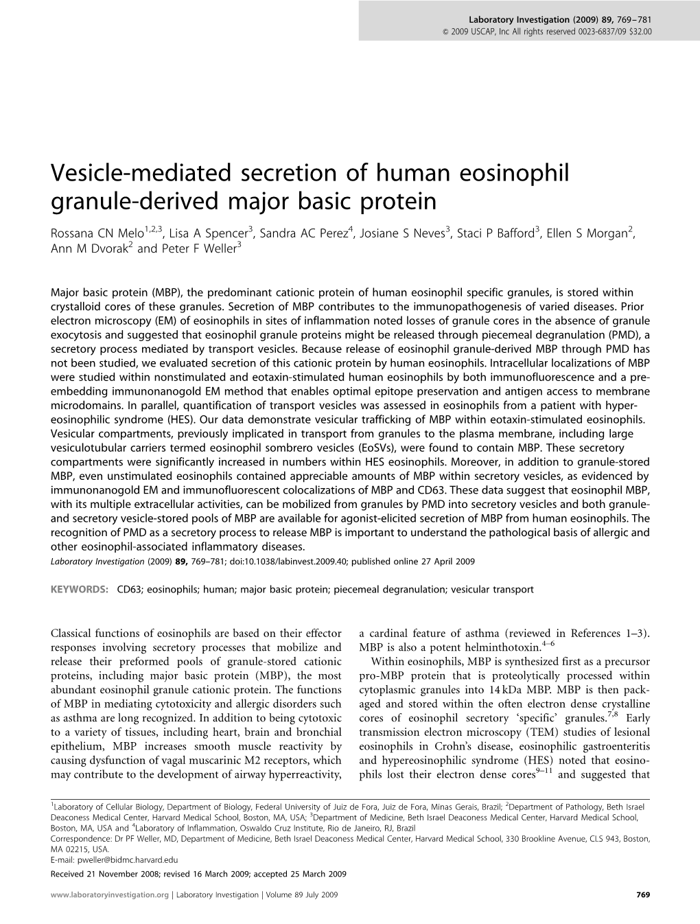 Vesicle-Mediated Secretion of Human Eosinophil Granule-Derived Major