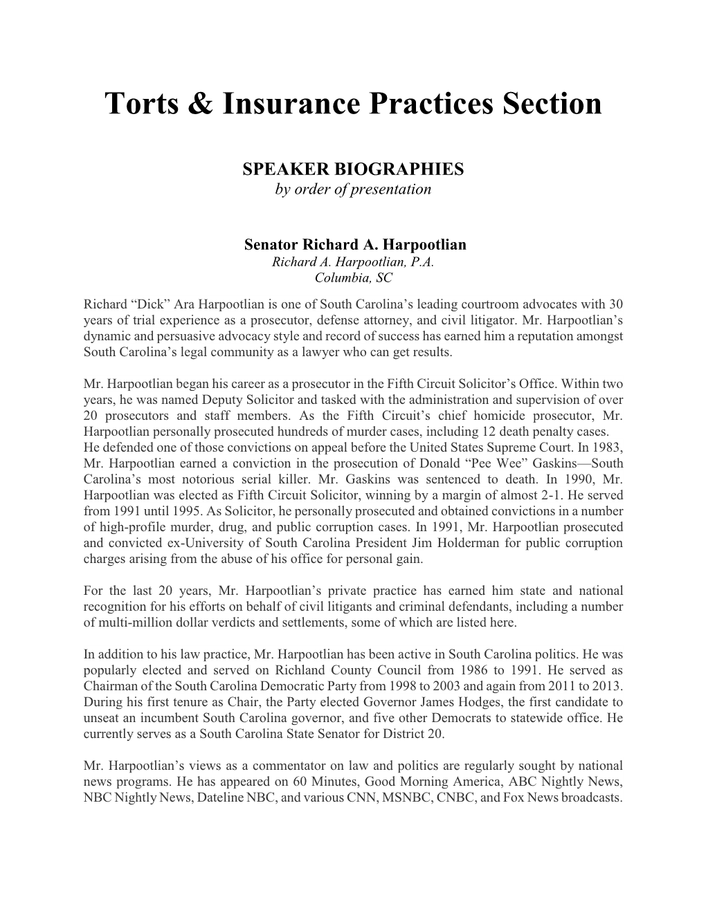 Torts & Insurance Practices Section