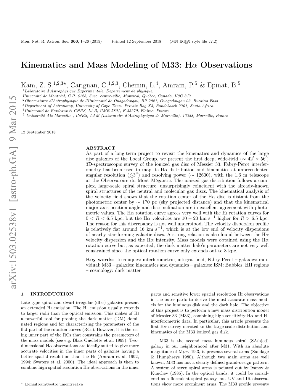 Kinematics and Mass Modeling of Messier 33: Halpha Observations