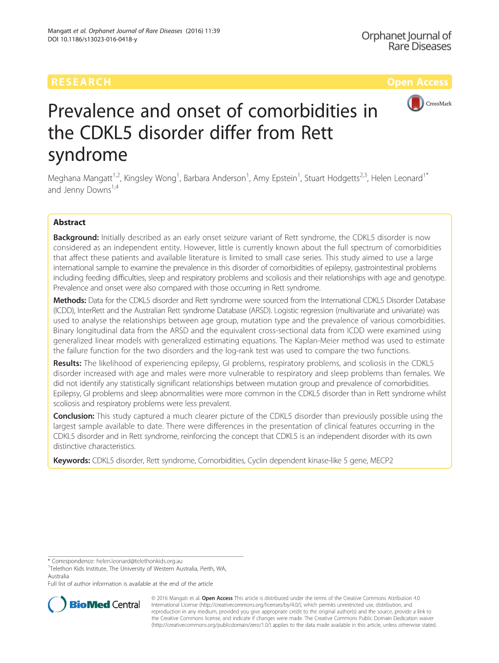 Prevalence and Onset of Comorbidities in the CDKL5 Disorder Differ From