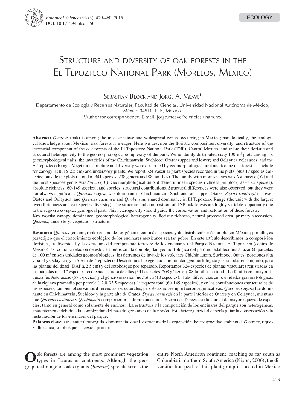 Structure and Diversity of Oak Forests in the El Tepozteco National Park (Morelos, Mexico)