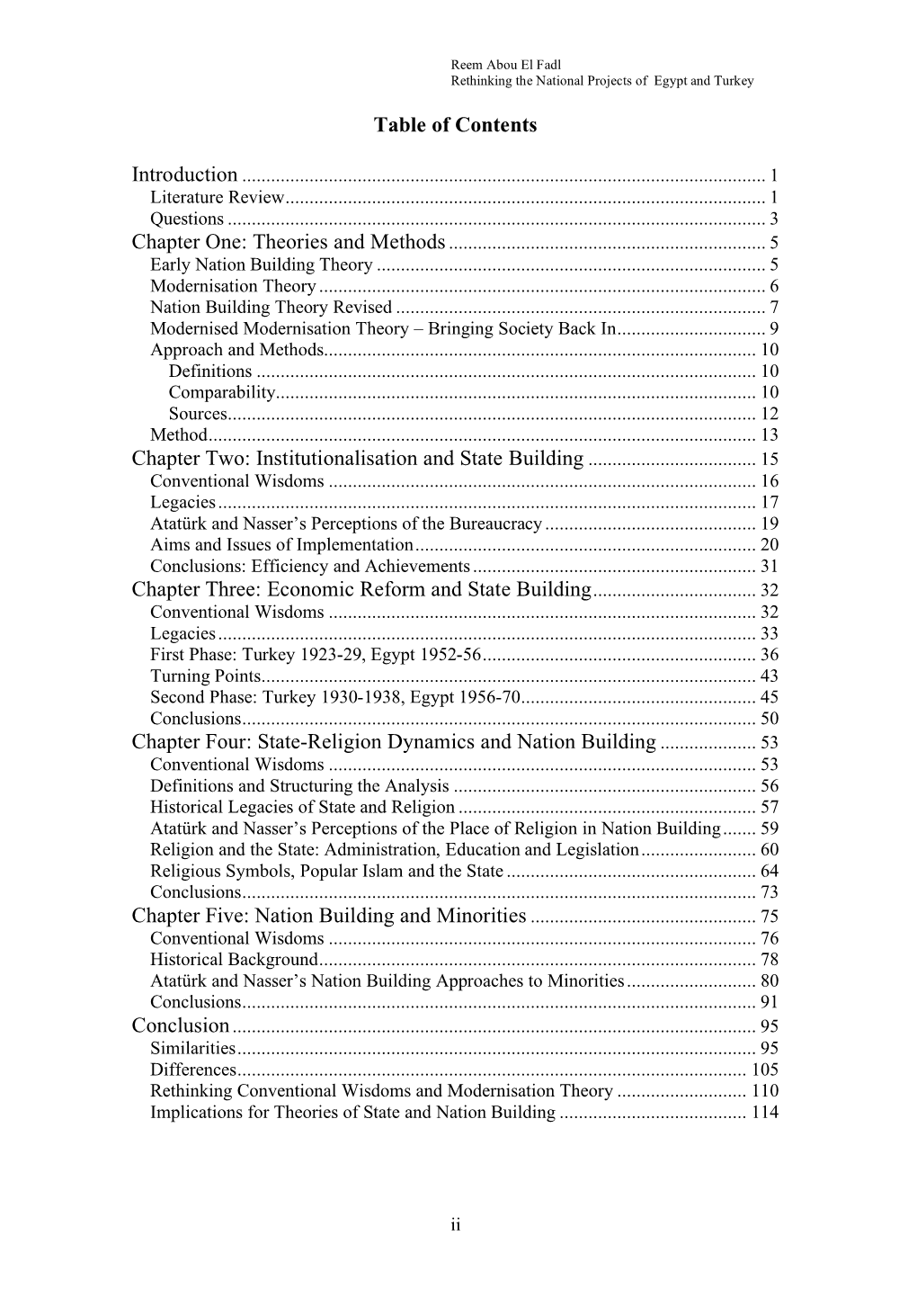 Table of Contents Chapter