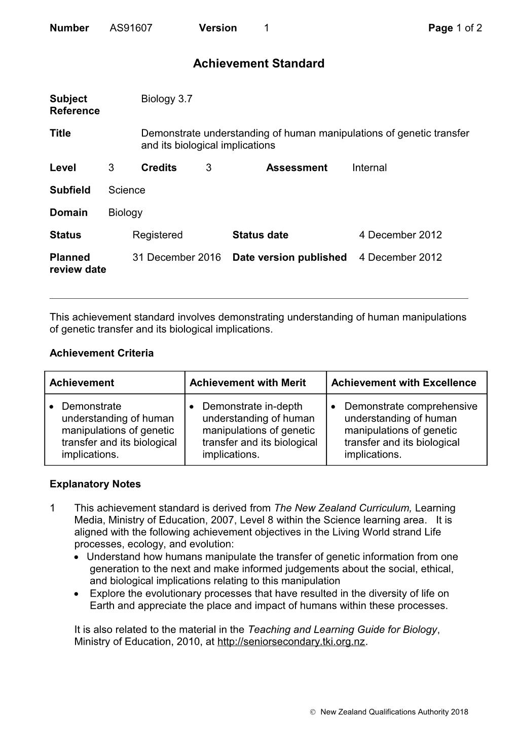 91607 Demonstrate Understanding of Human Manipulations of Genetic Transfer and Its Biological