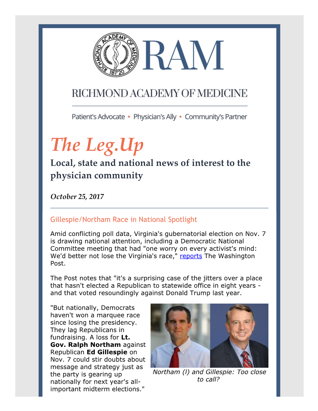 The Leg.Up Local, State and National News of Interest to the Physician Community