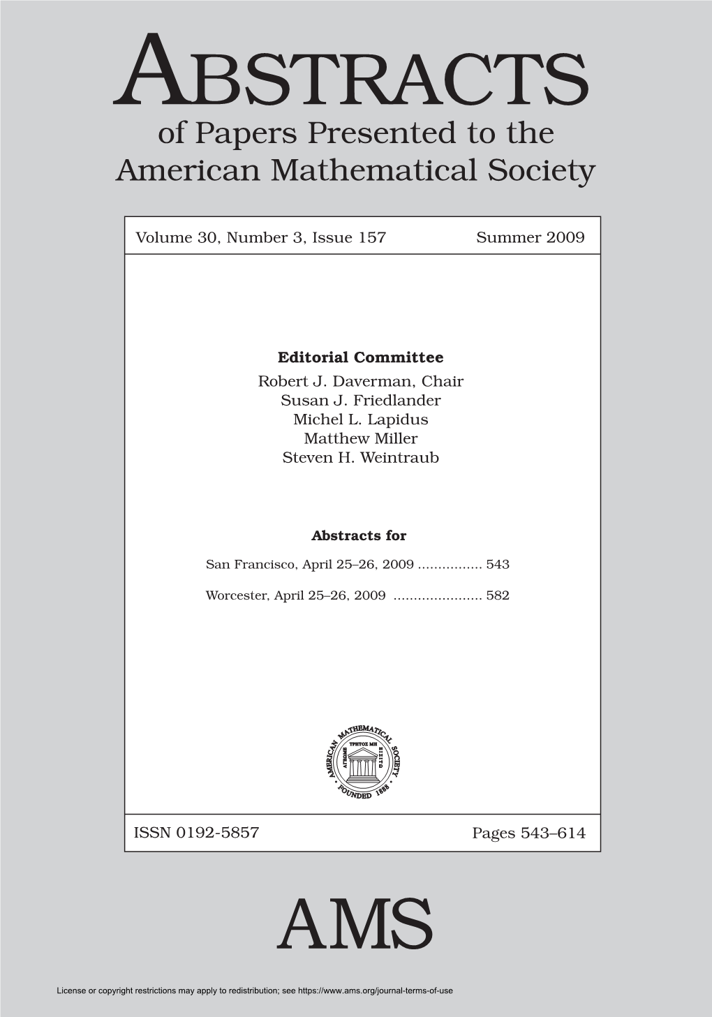 Abstracts Mailing Offices 2000 MATHEMATICS and Additional of Papers Presented to the Periodicals Postage