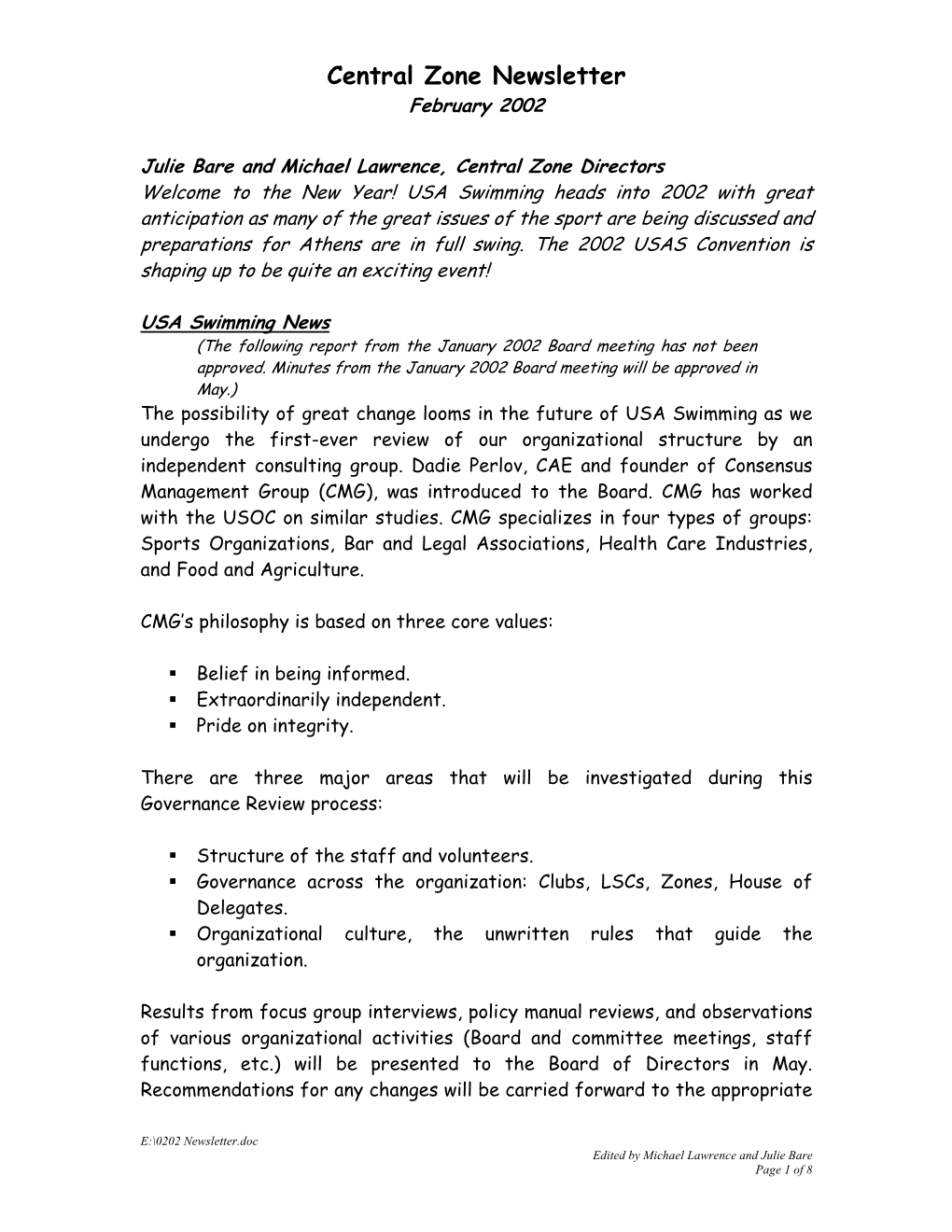 Central Zone Newsletter February 2002