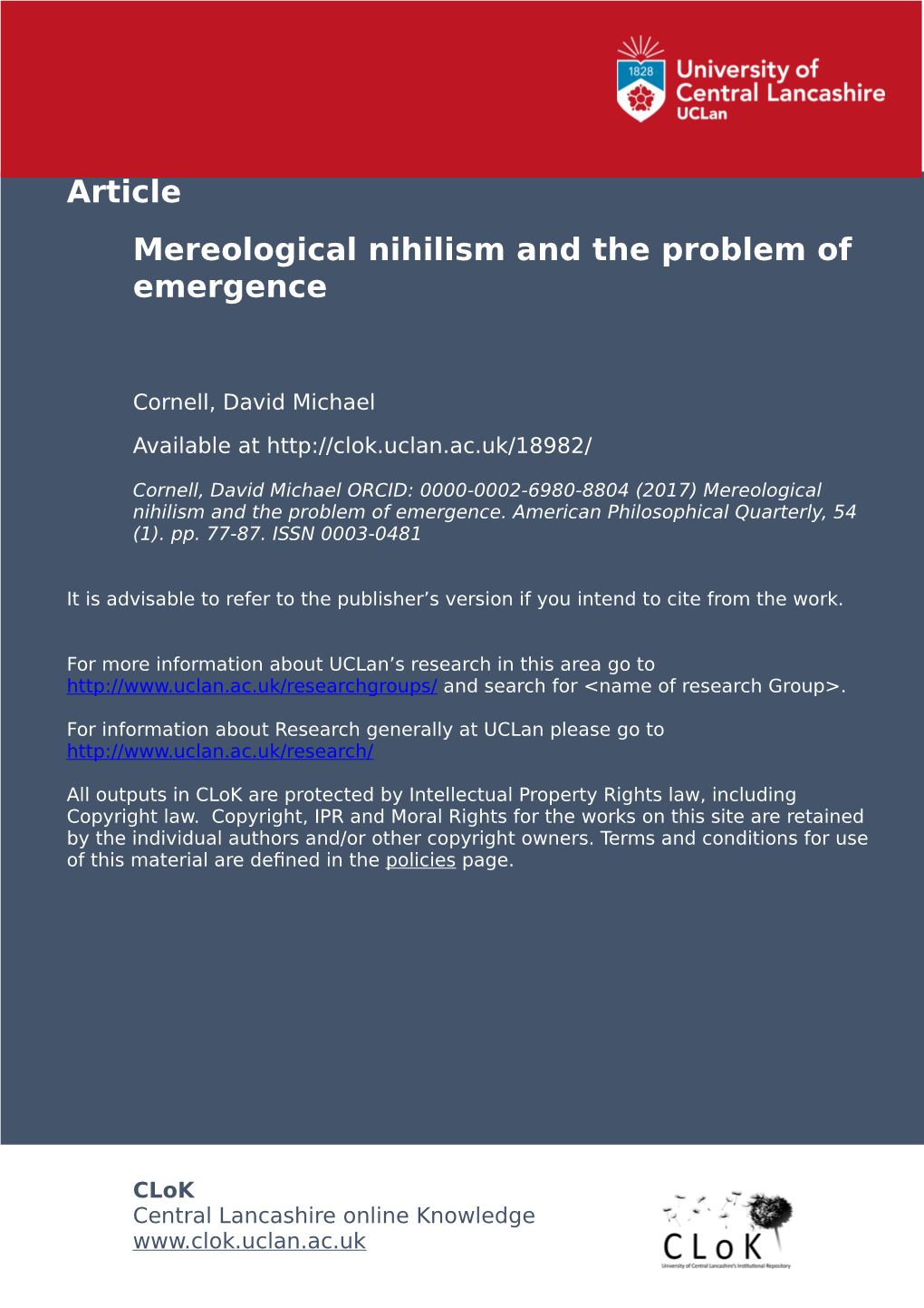 Article Mereological Nihilism and the Problem of Emergence